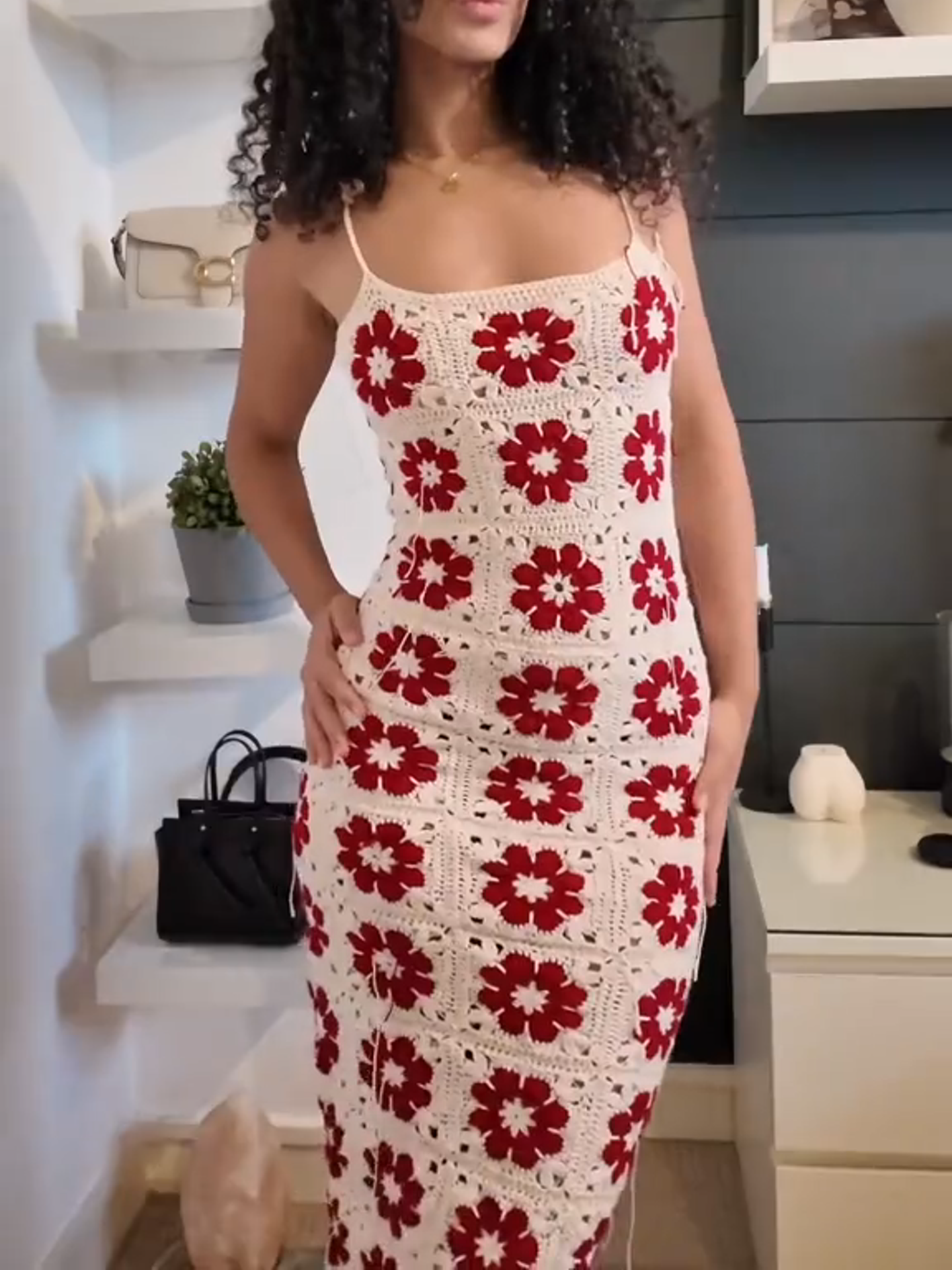 Handmade crochet African flower checkered dress