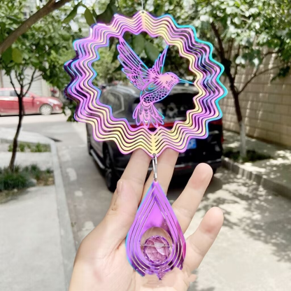 Colorful 3D hummingbird water drop rotating wind chime