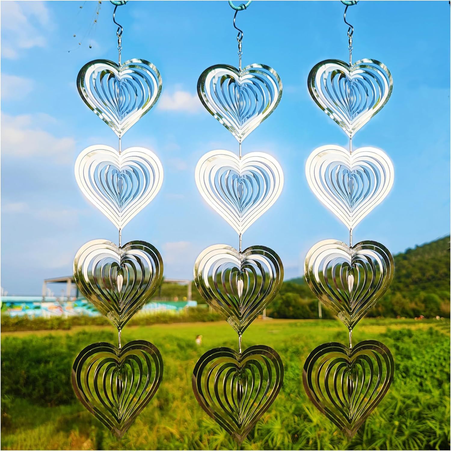 Heart-shaped 3D rotating wind chime (heart to heart)