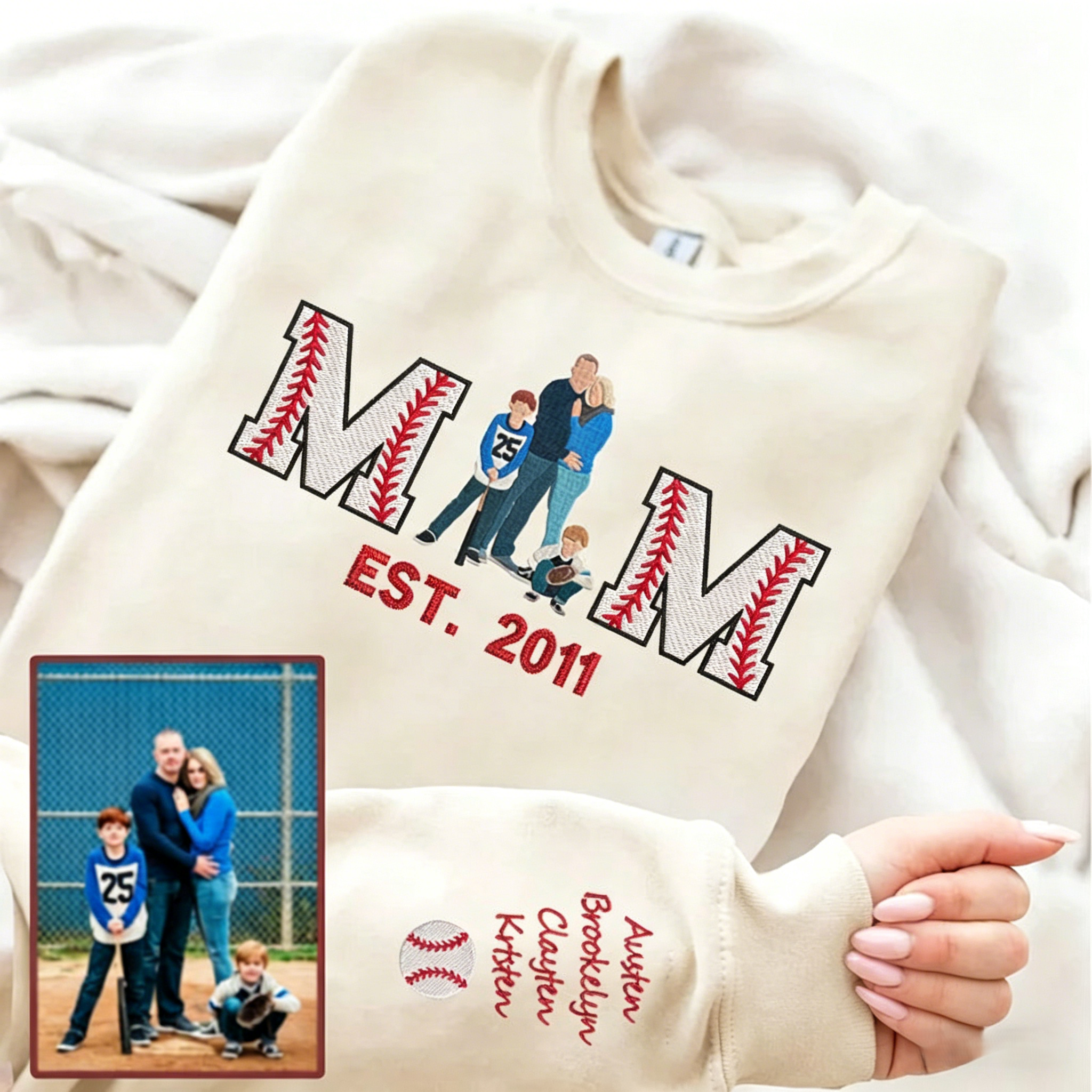 Proudstitch Embroidered Baseball Mom or Dad with Personalized Photo Baseball Mom Dad Sweatshirt