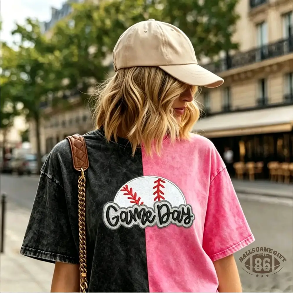 Proudstitch Embroidery Baseball Game Day Two Tone Vintage T-Shirt Custom Baseball Washed Shirt