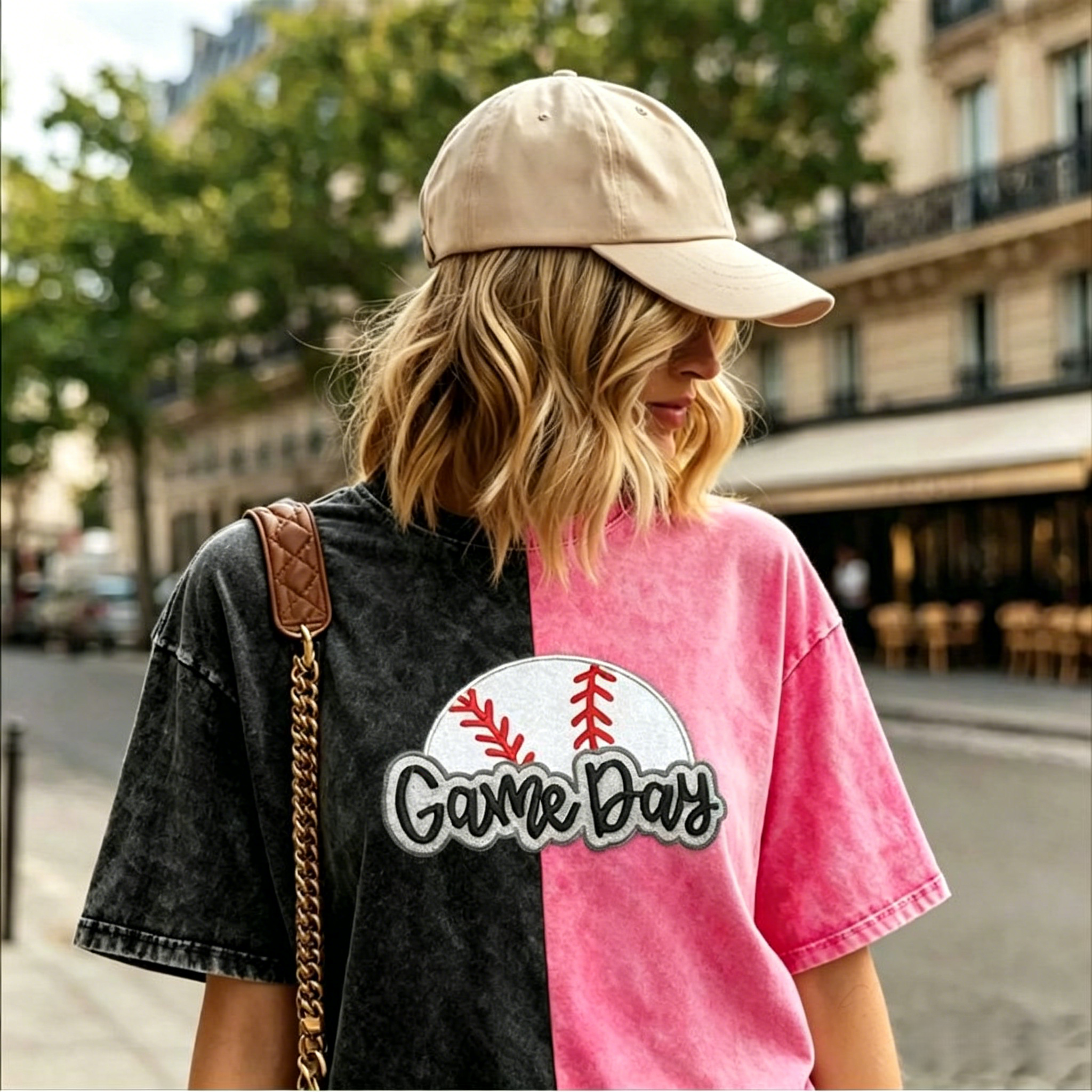 Proudstitch Embroidery Baseball Game Day Two Tone Vintage T-Shirt Custom Baseball Washed Shirt