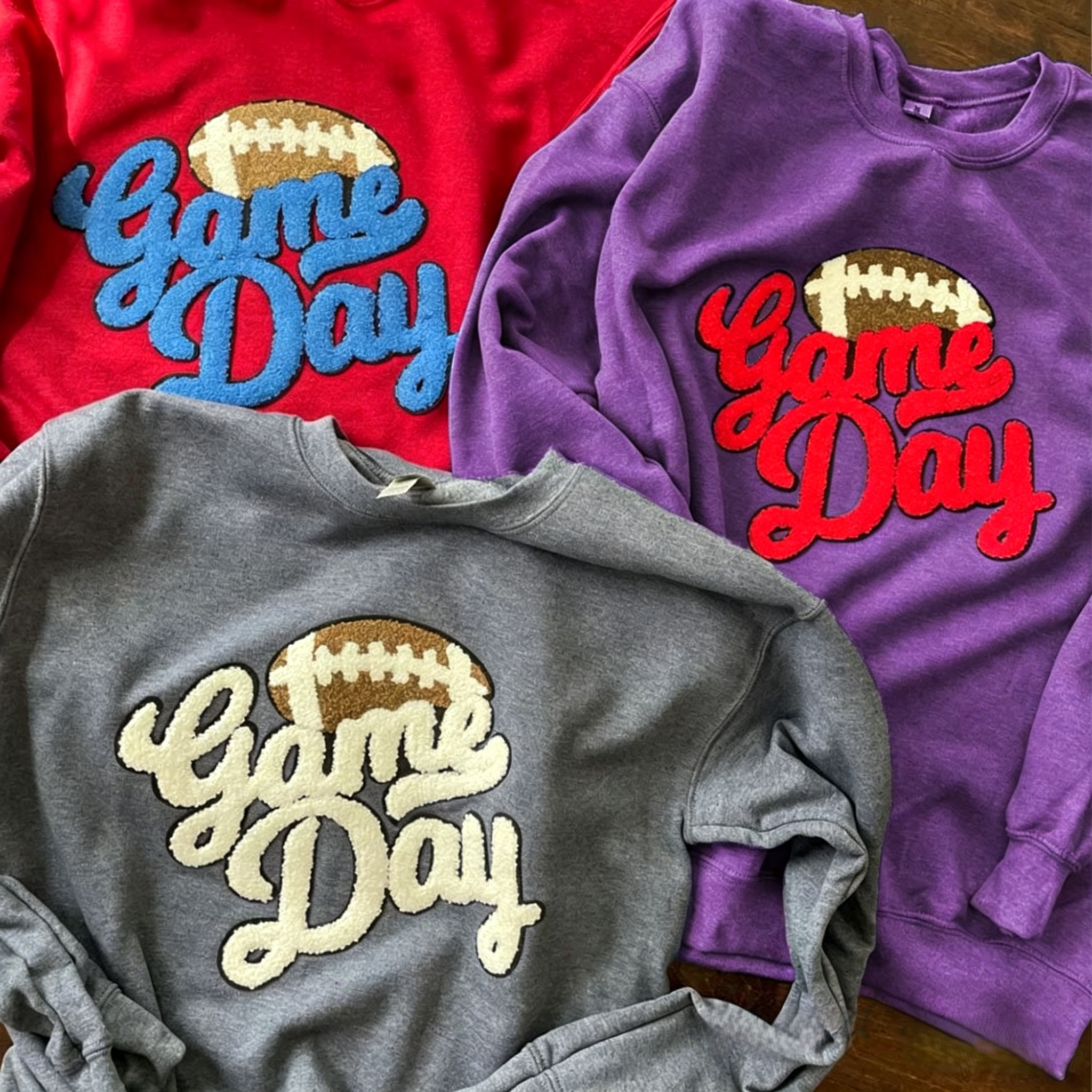 Game Day Football Chenille Patch Crewneck Sweatshirt