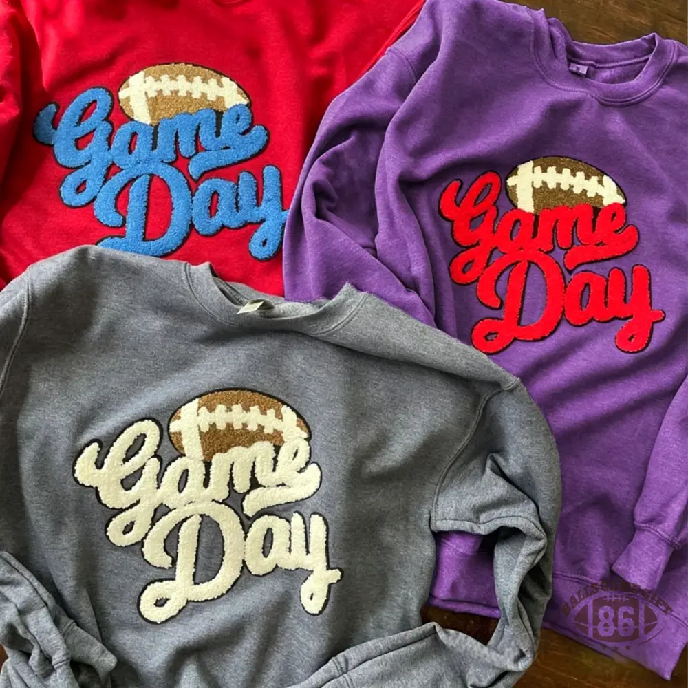 Game Day Football Chenille Patch Crewneck Sweatshirt