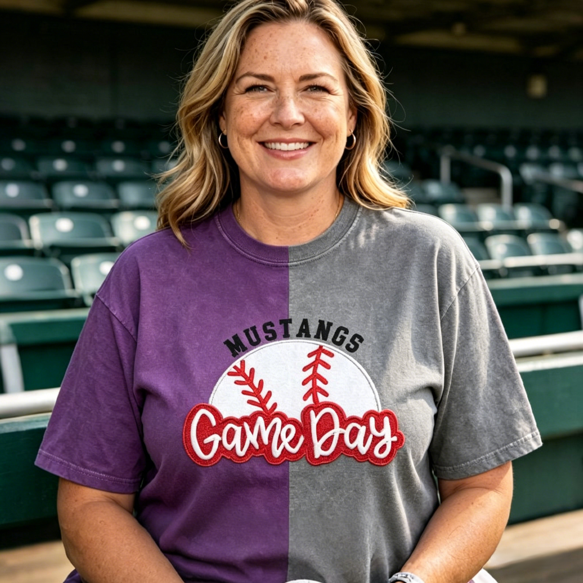 Proudstitch Embroidery Baseball Game Day Two Tone Vintage T-Shirt Custom Baseball Washed Shirt