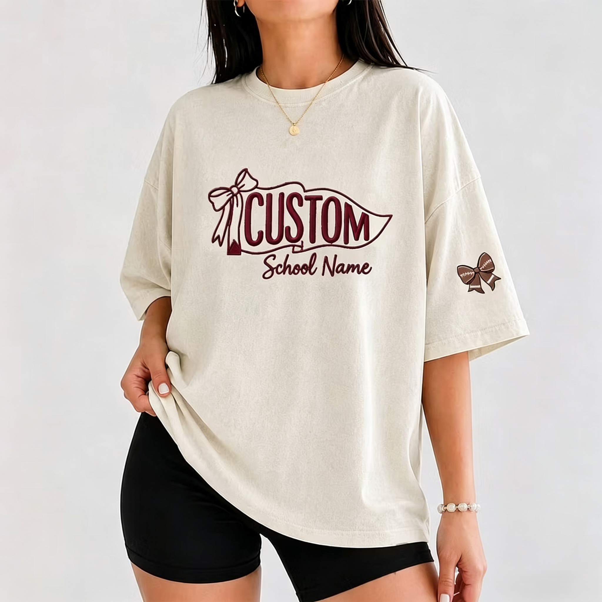 Custom Vintage Embroidered School Spirit Washed T-Shirt with Embroidered Icon on Sleeves