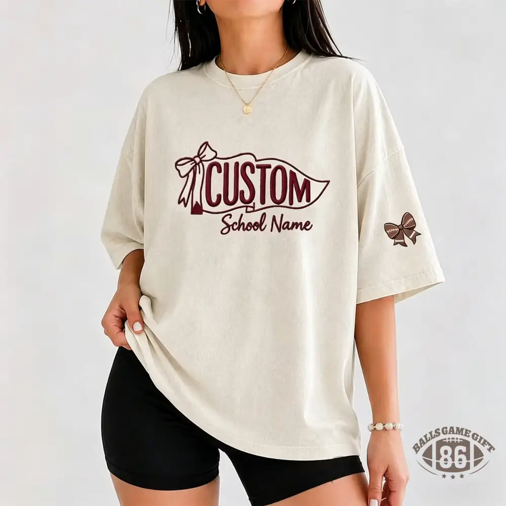 Custom Vintage Embroidered School Spirit Washed T-Shirt with Embroidered Icon on Sleeves