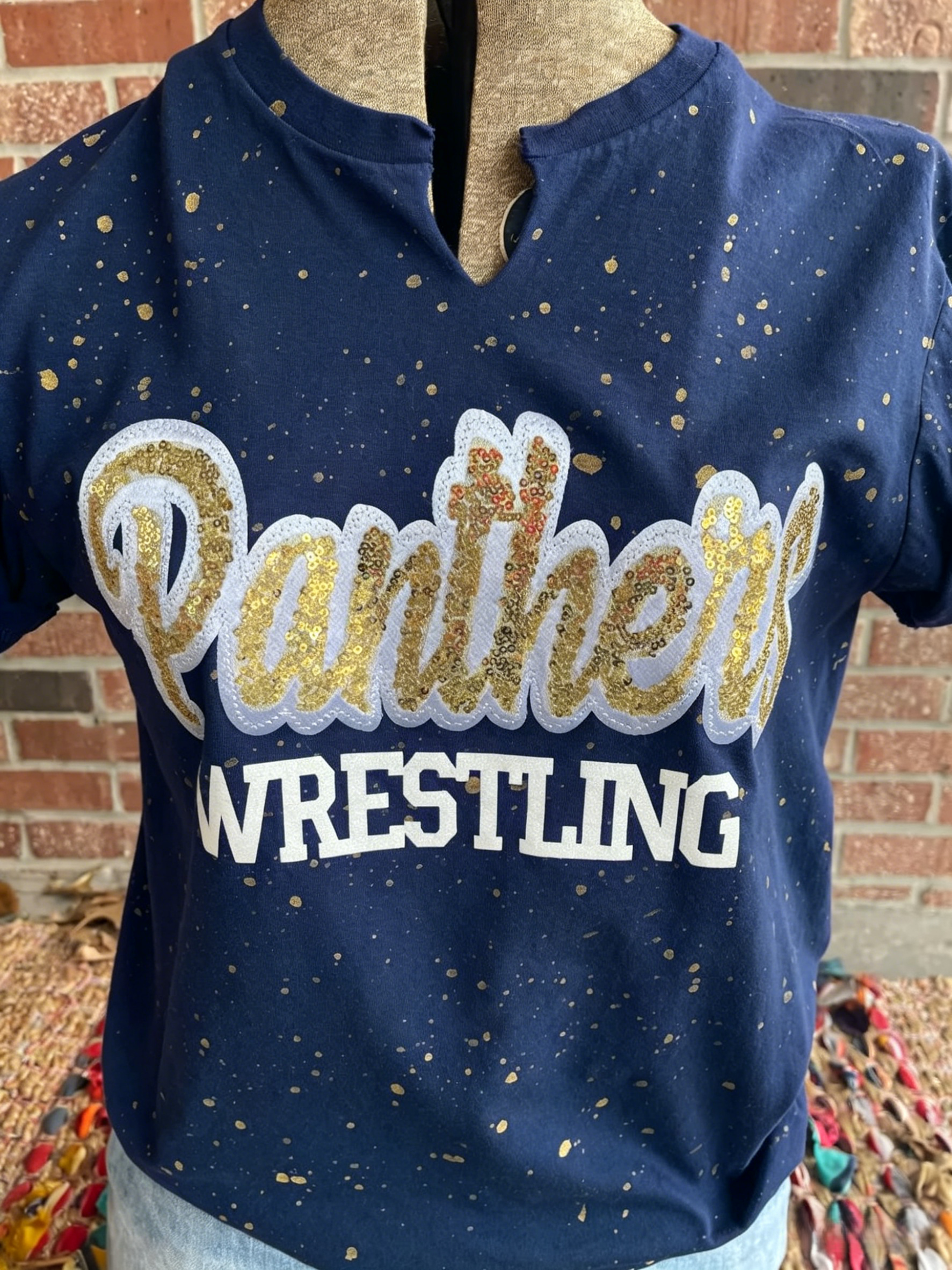 Custom Sports Mom Shirt ✨ Personalized Mascot Tee – Sparkle Game Day T-Shirt for Wrestling Moms