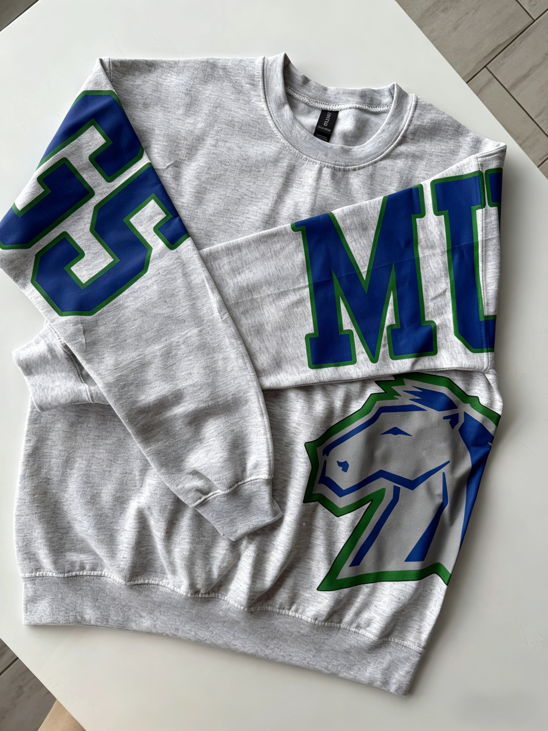 Retro Varsity Crewneck Sweatshirt, Vintage School Spirit Pullover, Oversized Casual Top