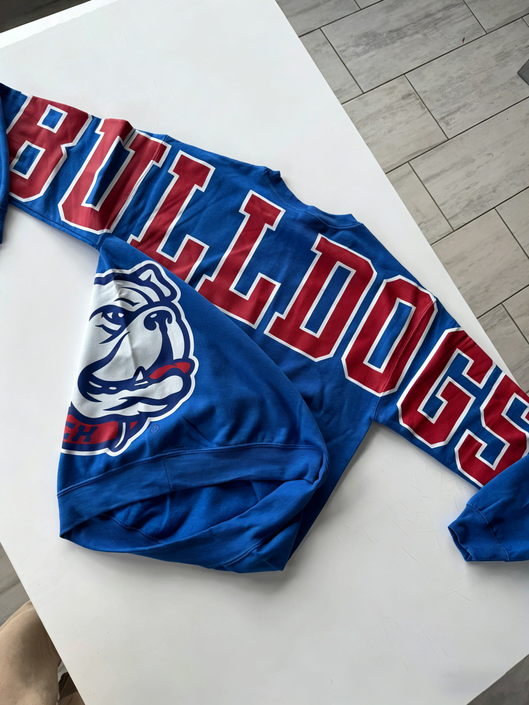 Retro Varsity Crewneck Sweatshirt, Vintage School Spirit Pullover, Oversized Casual Top