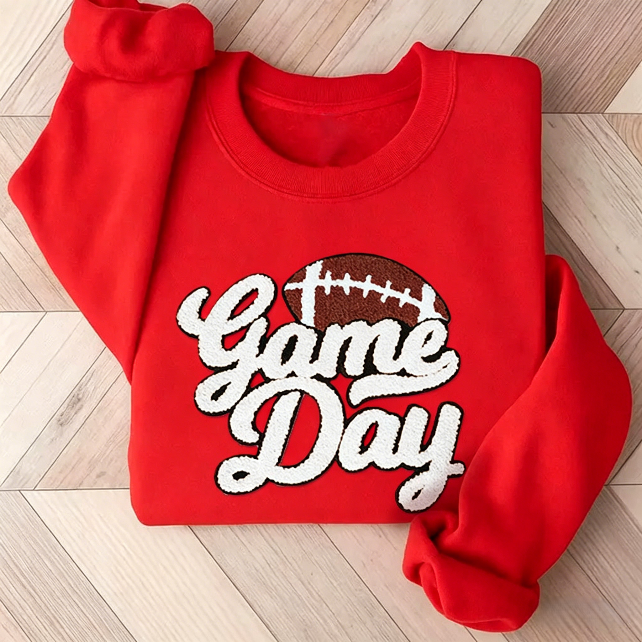Game Day Football Chenille Patch Crewneck Sweatshirt