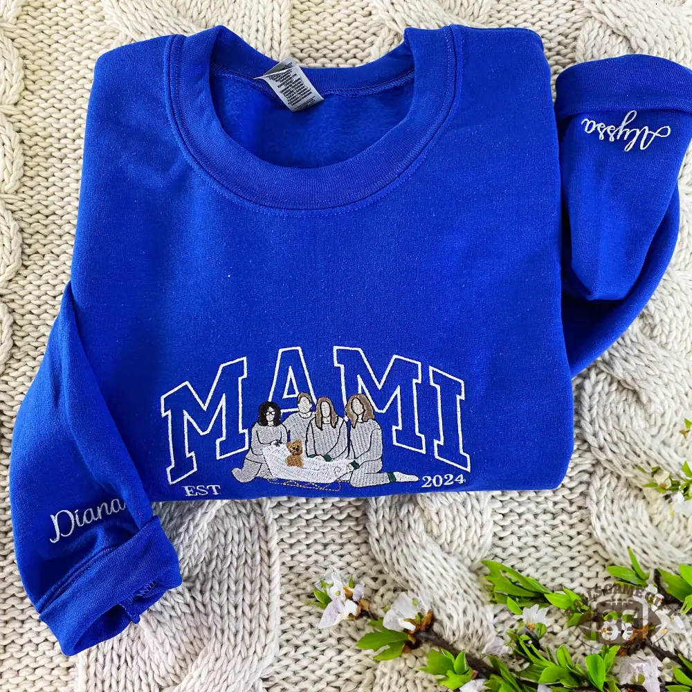Custom Mama Sweatshirt, Embroidered Kids Portrait Crewneck, Unique Mother's Day Gift Keepsake Gift