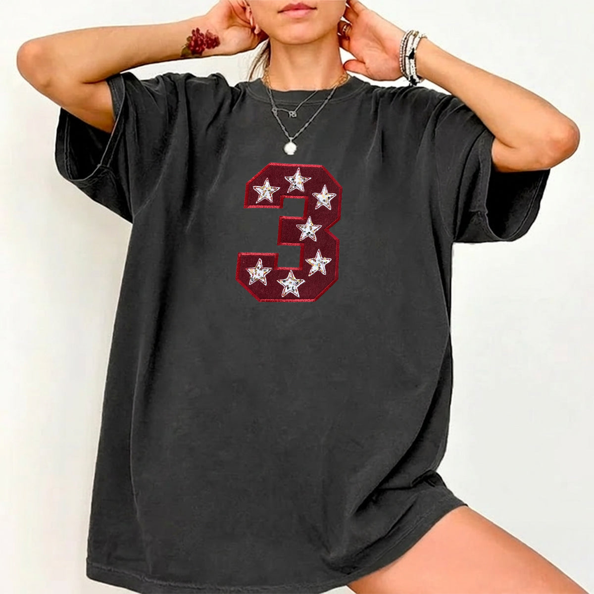 Custom Team Number with Stars Washed Sweatshirt Personalized Numbers