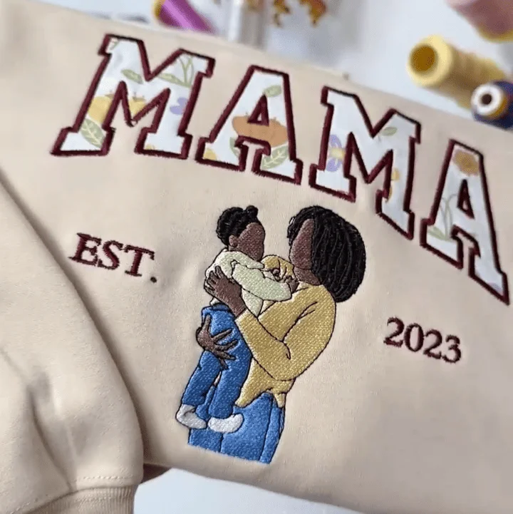 Mama Sweatshirt Floral Embroidered Portrait Custom Sleeve Name Mothers Day Gift for Mom