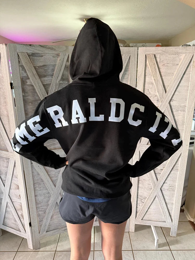 Custom Oversized Lettering Varsity Collegiate Hooded Sweatshirt