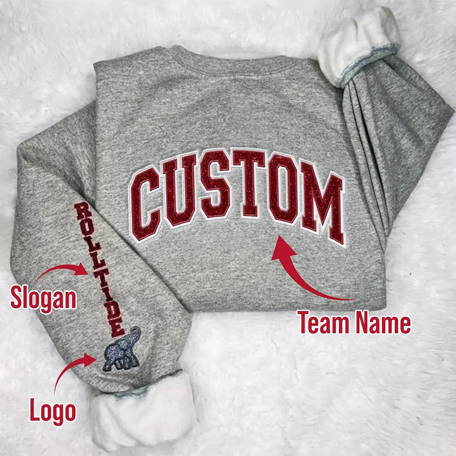 Custom Team Glitter Embroidered Sweatshirt Hoodie T-shirt