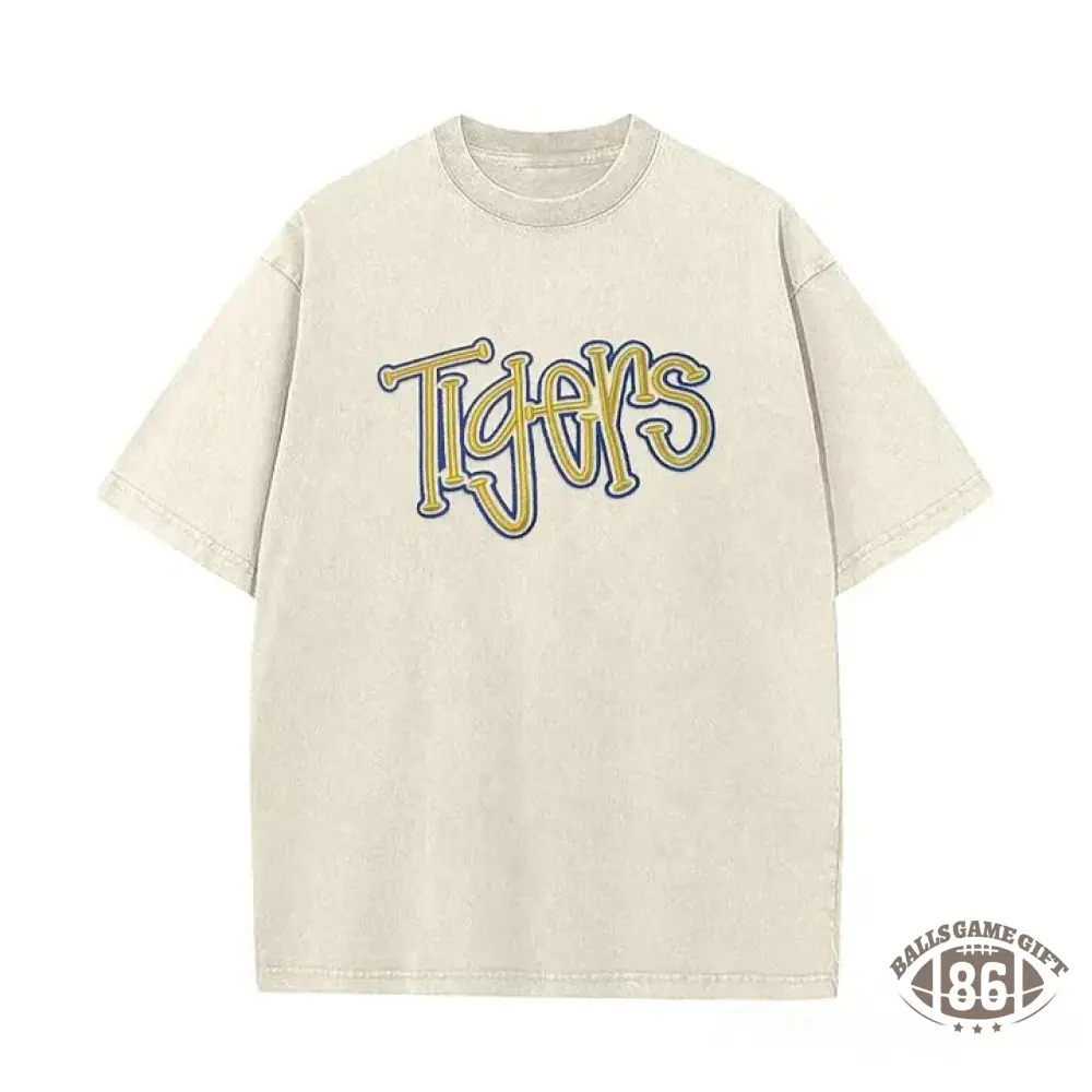 Personalized College Team Double 3D Puff School Mascot Embroidered Washed T-Shirt