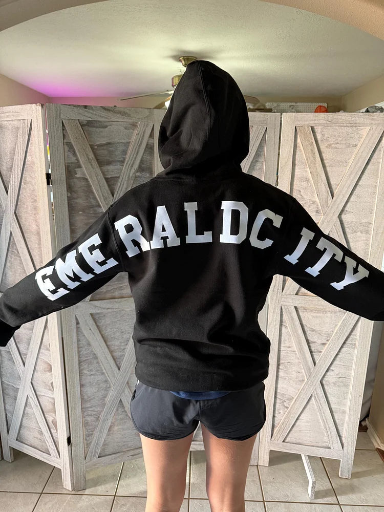 Custom Oversized Lettering Varsity Collegiate Hooded Sweatshirt