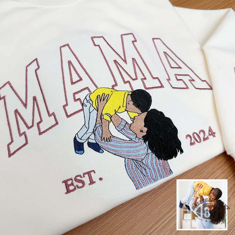 Custom Mama Sweatshirt, Embroidered Kids Portrait Crewneck, Unique Mother's Day Gift Keepsake Gift