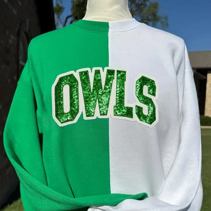 Personalized School Team Sequins Appliqué Sweatshirt – Two-Tone Split Crewneck