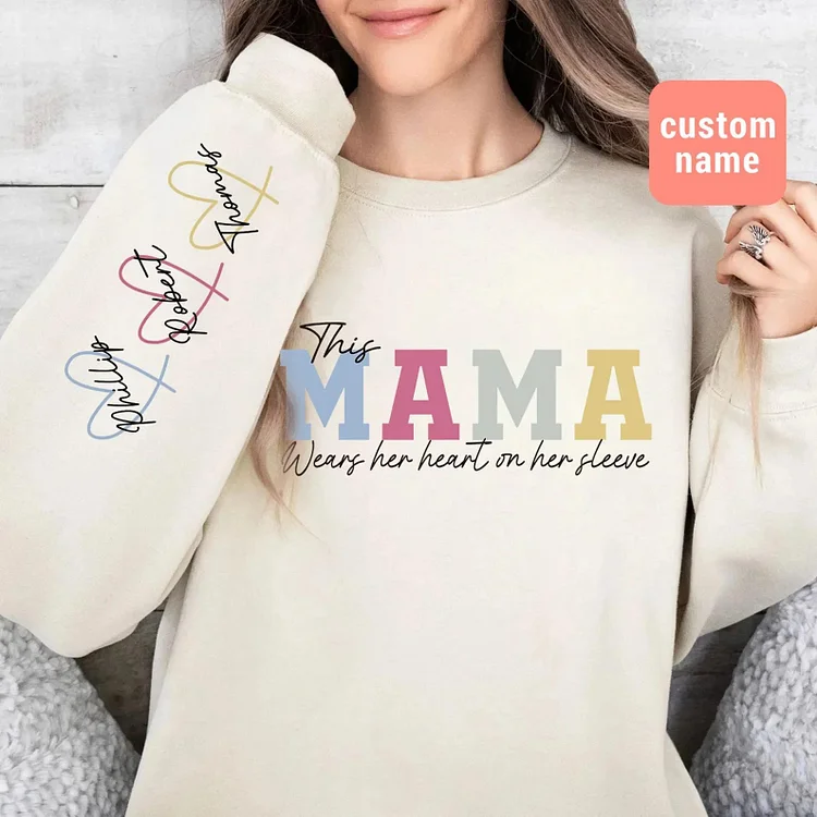 Custom Mama Embroidered Sweatshirt with Names on Sleeve Personalized Mother's Day Gift for Mom