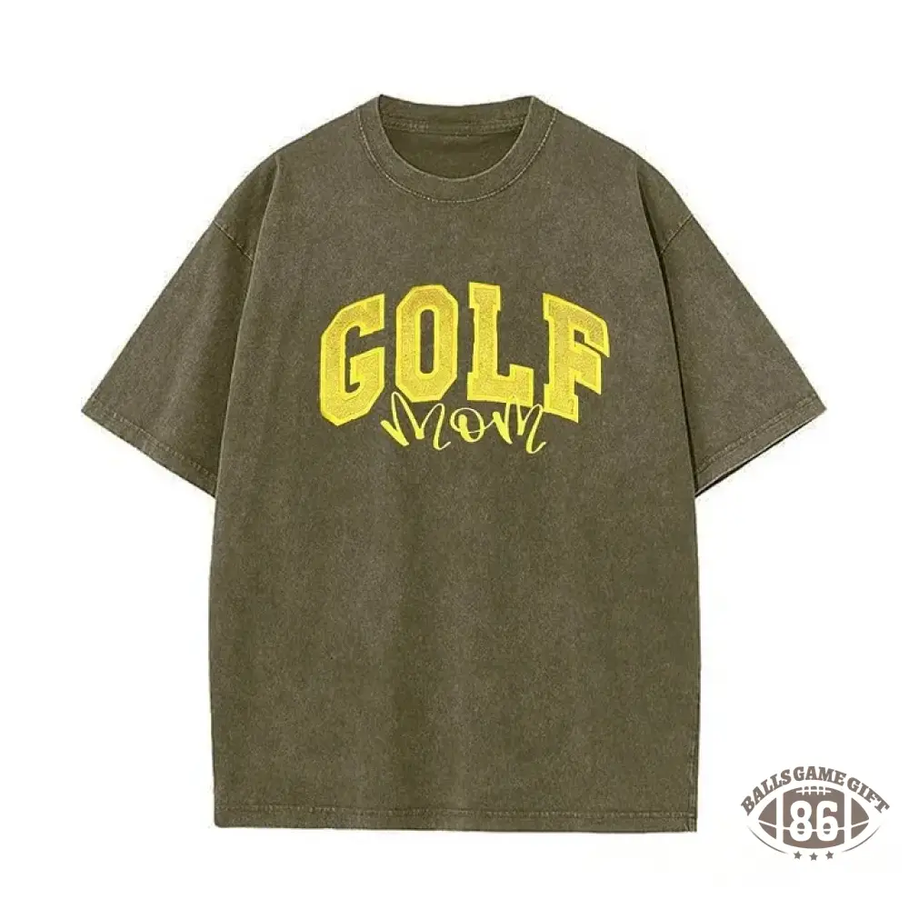 Personalized Custom Glitter Embroidered Golf Mom Washed T-Shirt