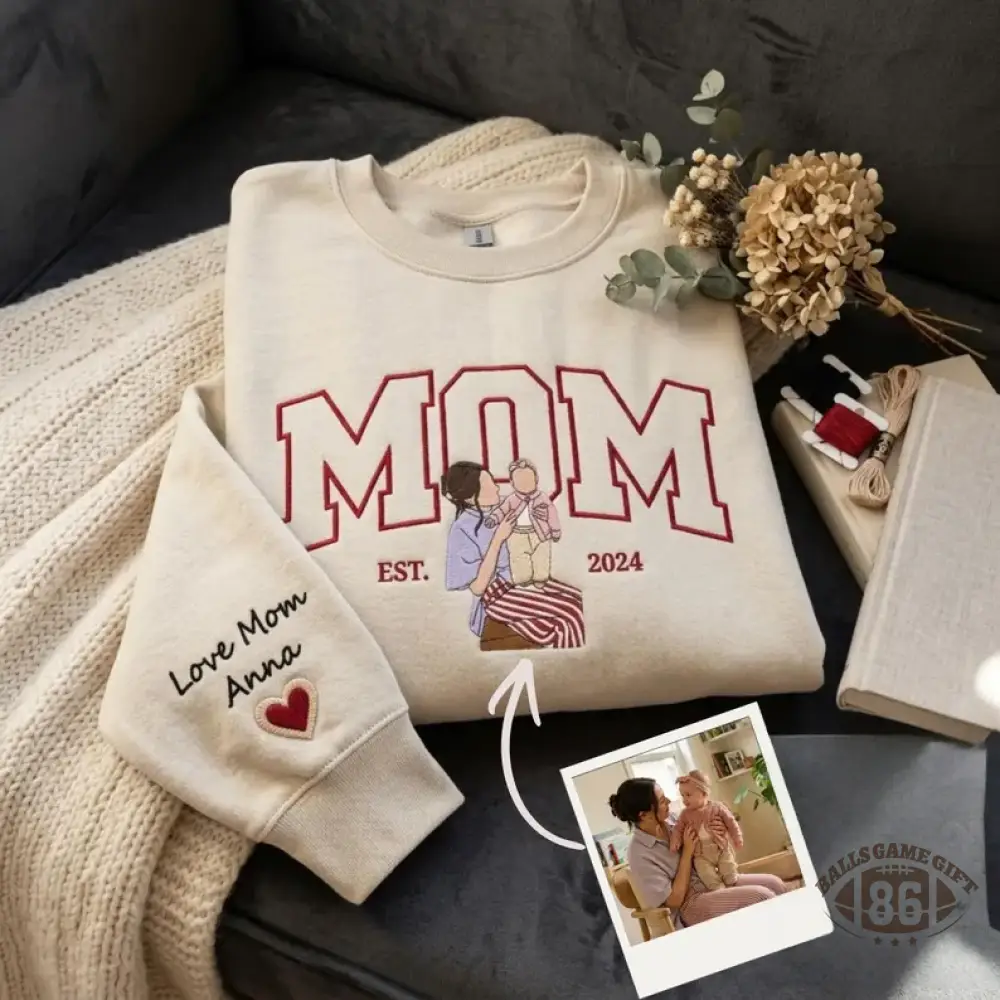Custom Mama Sweatshirt, Embroidered Kids Portrait Crewneck, Unique Mother's Day Gift Keepsake Gift