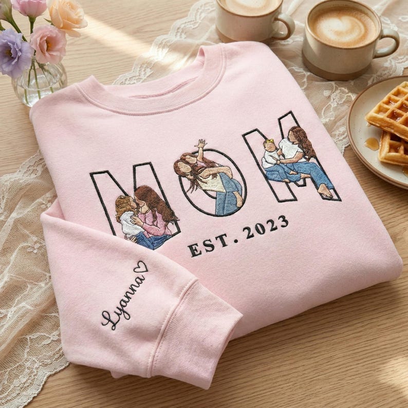 Personalized Mama Sweatshirt with Custom Embroidered Family Portraits - Meaningful Mother's Day Gift for Moms