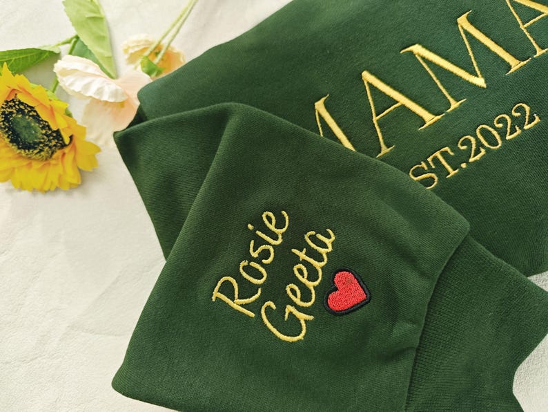 Personalized Mama Full Embroidered Sweatshirt, New Mom Outfit, Mother's Day Gifts.