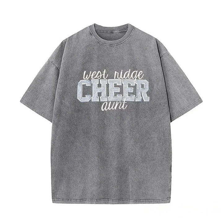 Personalized Custom Glitter Embroidered Cheer Mom Washed T-Shirt