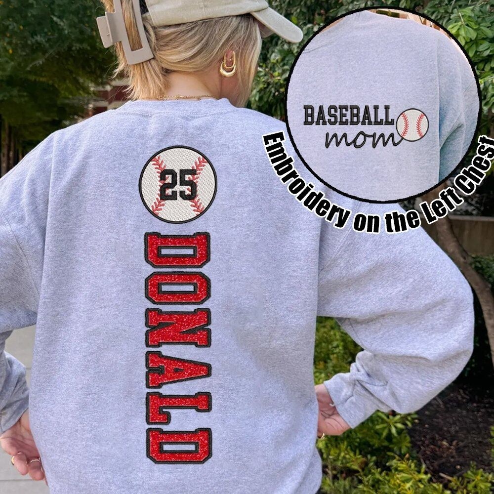 Baseball Mom Sweatshirt Glitter Embroidery Name or Team Name Hoodie