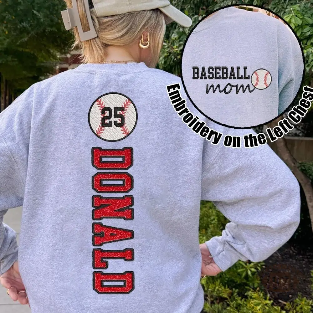 Baseball Mom Sweatshirt Glitter Embroidery Name or Team Name Hoodie