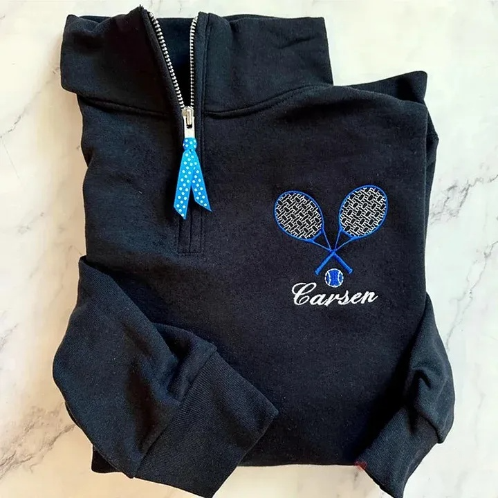 Personalized Tennis Racket Quarter Zip Sweatshirt Custom Name Tennis Pullover