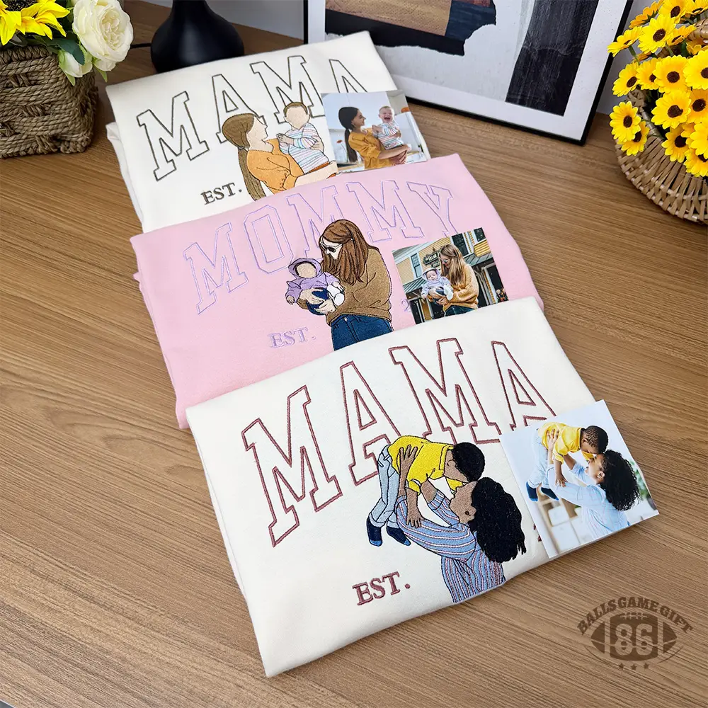 Custom Mama Sweatshirt, Embroidered Kids Portrait Crewneck, Unique Mother's Day Gift Keepsake Gift