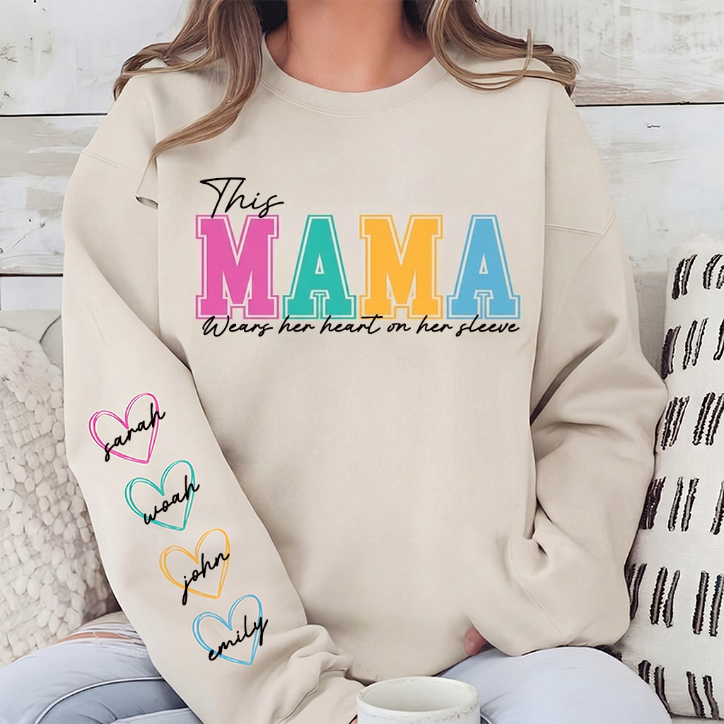 Custom Mama Embroidered Sweatshirt with Names on Sleeve Personalized Mother's Day Gift for Mom
