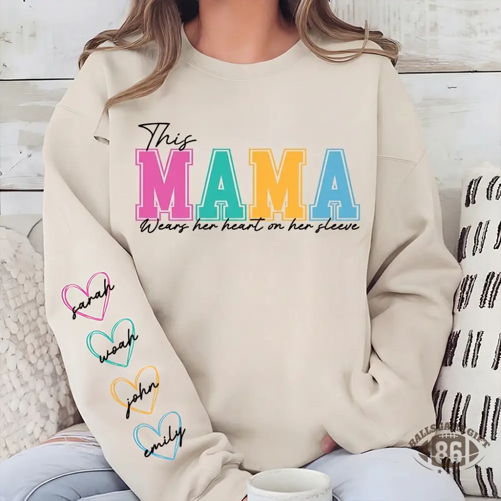 Custom Mama Embroidered Sweatshirt with Names on Sleeve Personalized Mother's Day Gift for Mom
