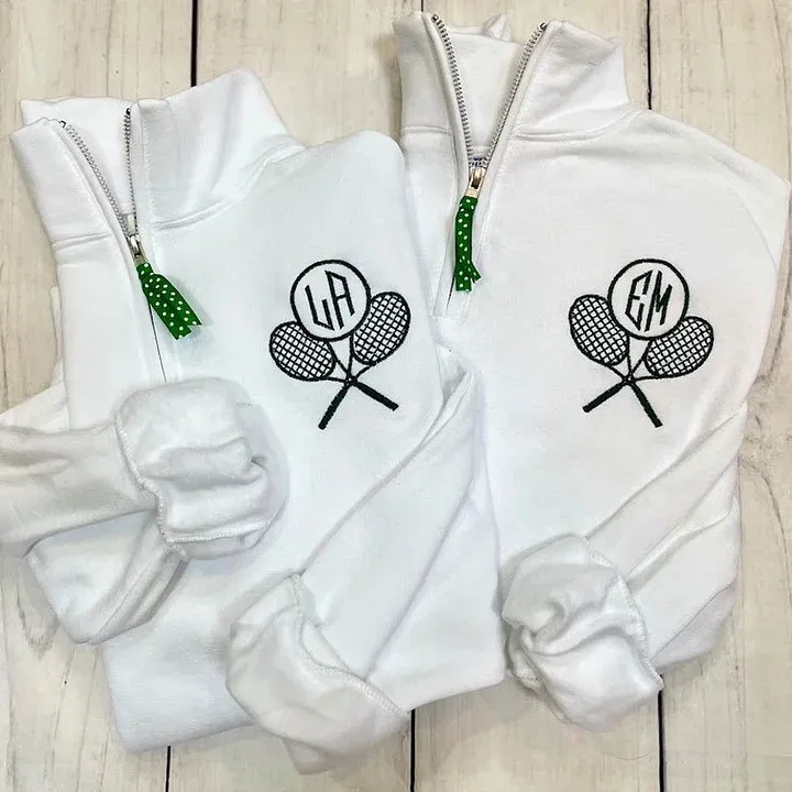 Monogram Tennis Sweatshirt Quarter Zip Personalized Tennis Ball Racket Pullover Monogrammed Tennis Player Gift