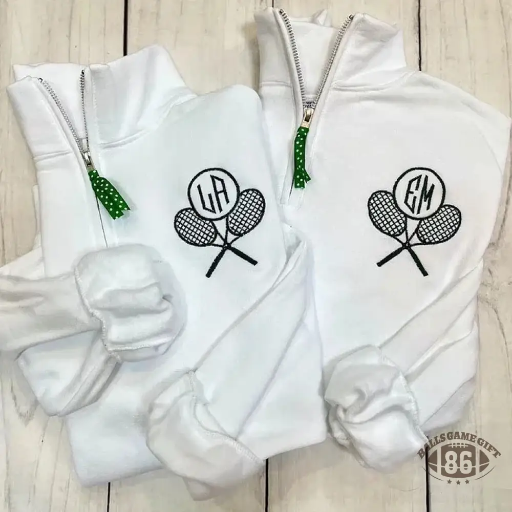 Monogram Tennis Sweatshirt Quarter Zip Personalized Tennis Ball Racket Pullover Monogrammed Tennis Player Gift