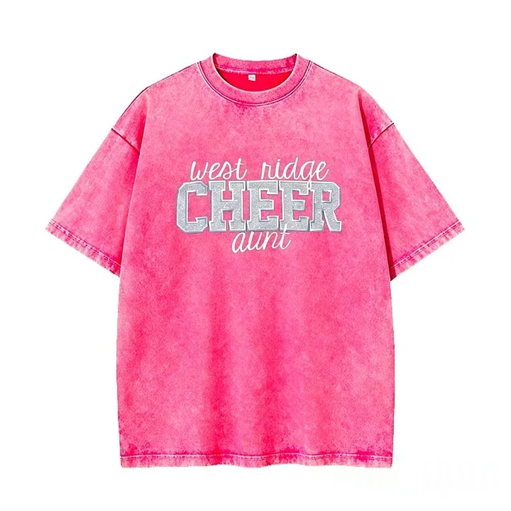 Personalized Custom Glitter Embroidered Cheer Mom Washed T-Shirt