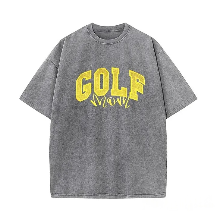 Personalized Custom Glitter Embroidered Golf Mom Washed T-Shirt