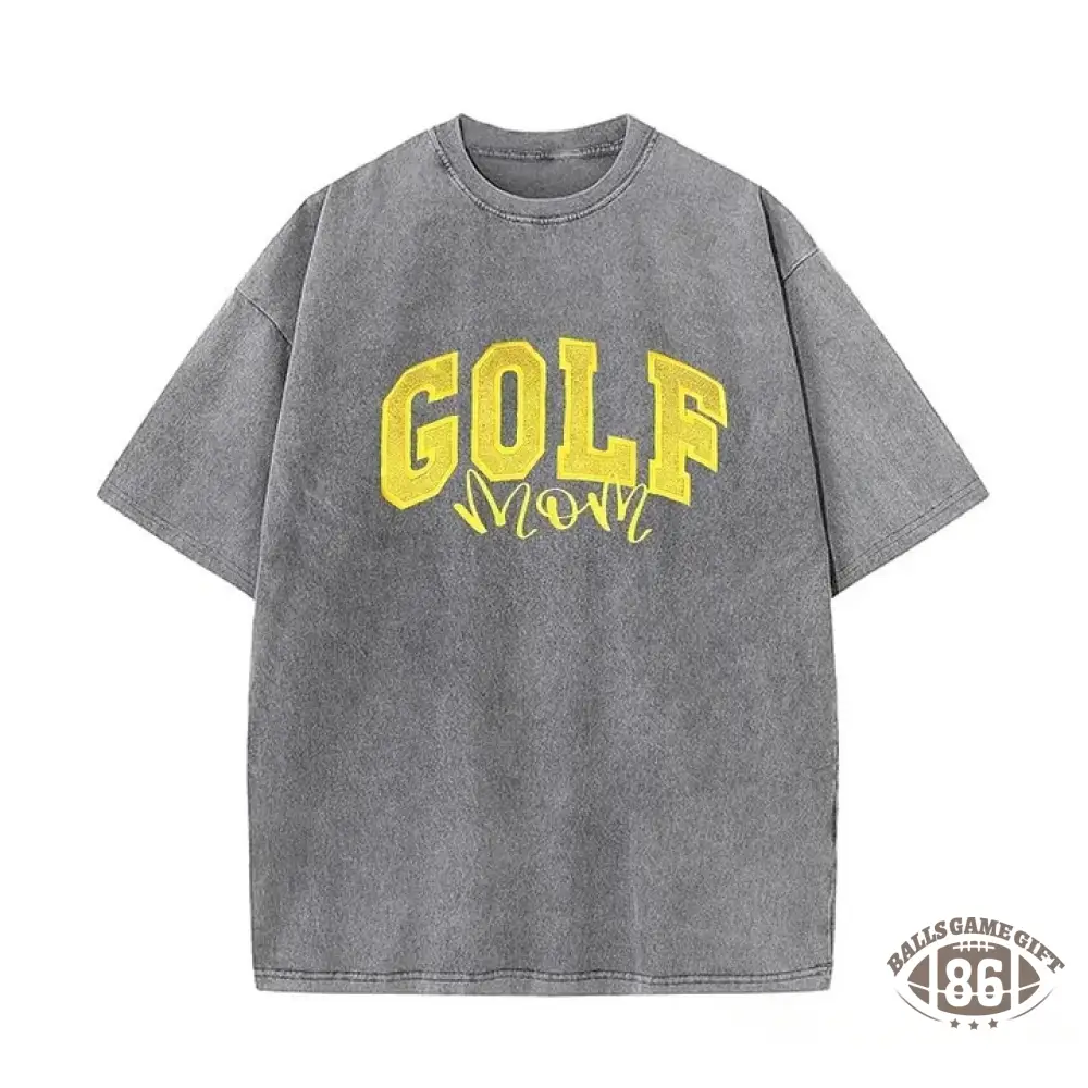 Personalized Custom Glitter Embroidered Golf Mom Washed T-Shirt
