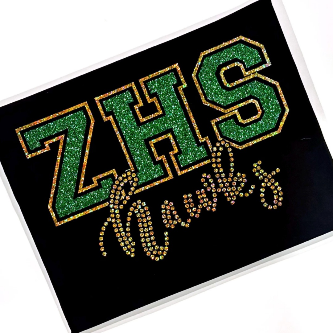 Custom School Name Shirt with Rhinestones and Glitter