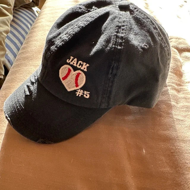Custom Embroidered Baseball Cap with Baseball Heart