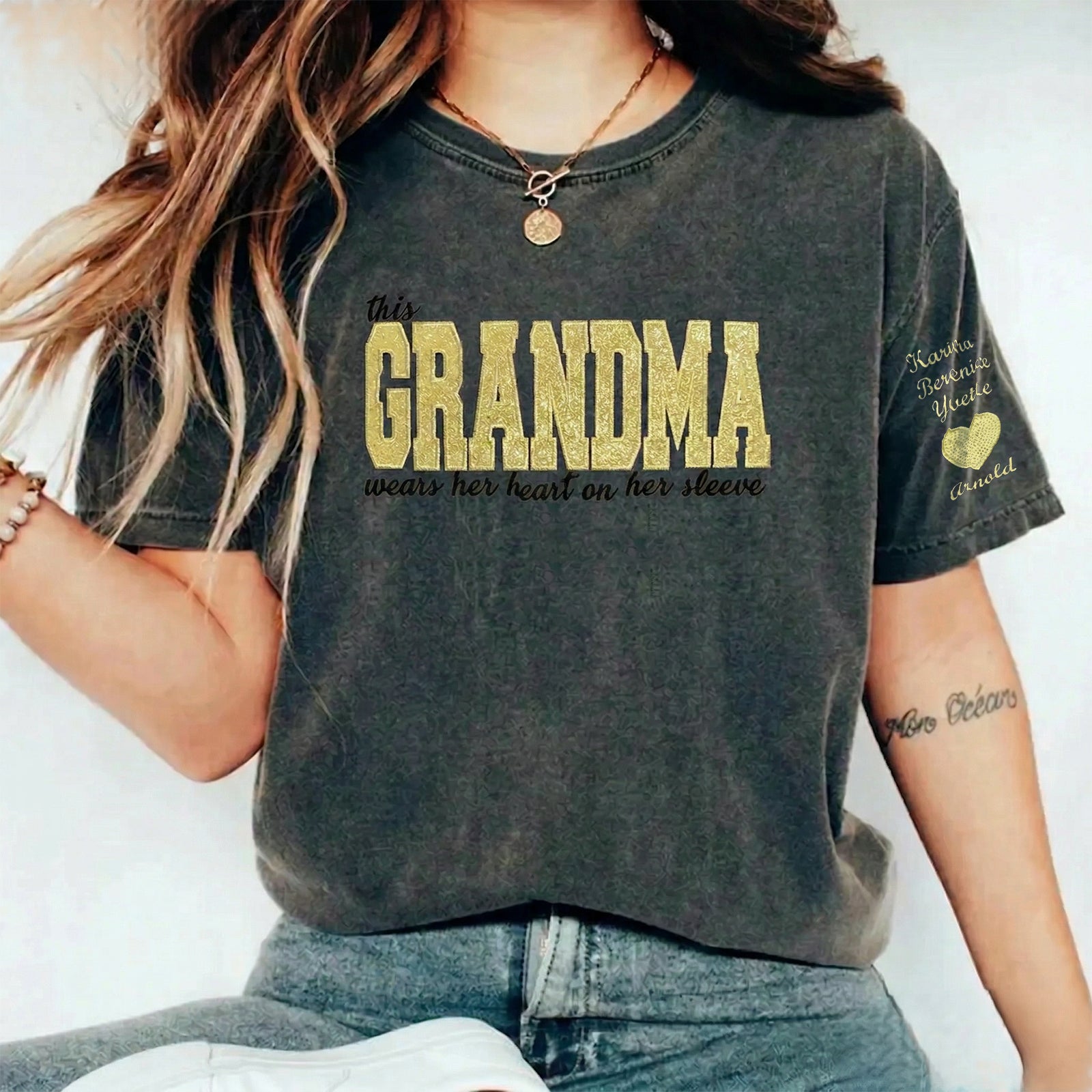 Custom Mama Glitter Embroidered Washed Sweatshirt with Kids' Names  Mother's Day Gift
