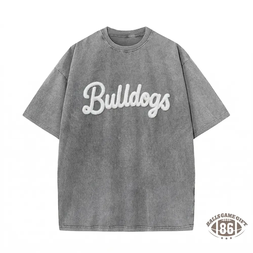 Custom College Chenille Team Name Embroidered Washed T-shirt Gifts for Sports Fans