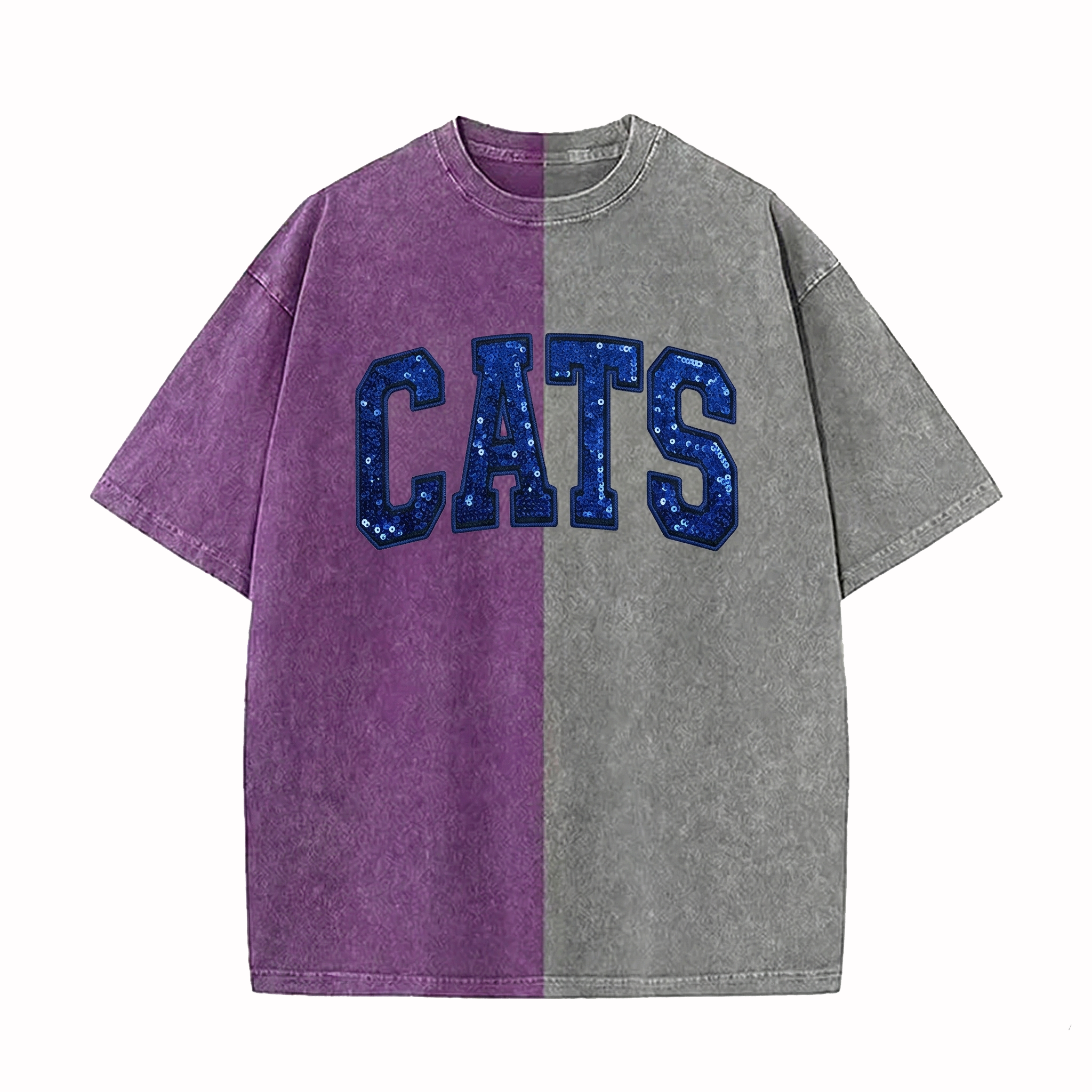 Custom Sequin Text Letter Two Tone Washed T-shirt-Best Gift For Sport Lovers