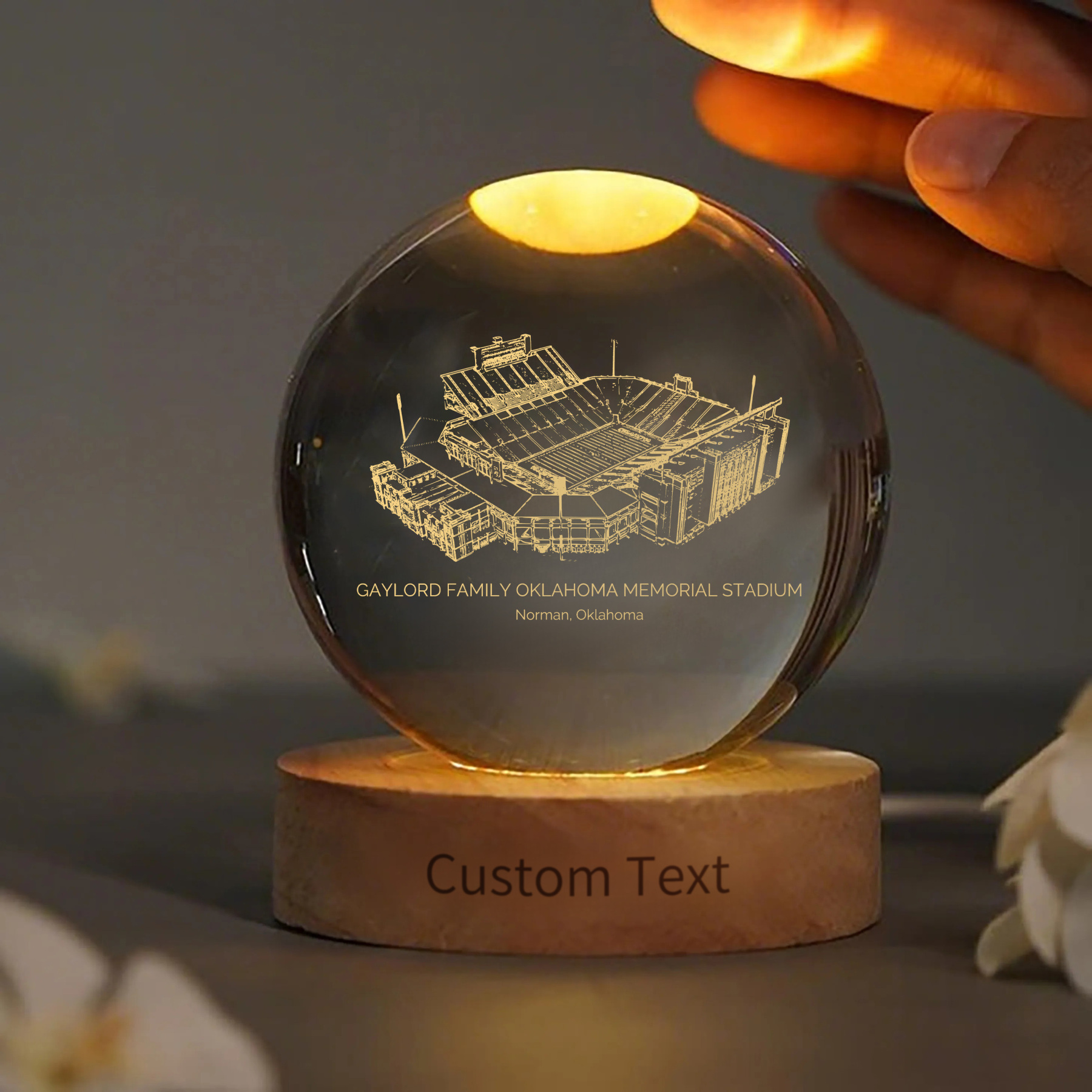 Gaylord Family Oklahoma Memorial Stadium 3D Spherical Crystal Ball Lamp