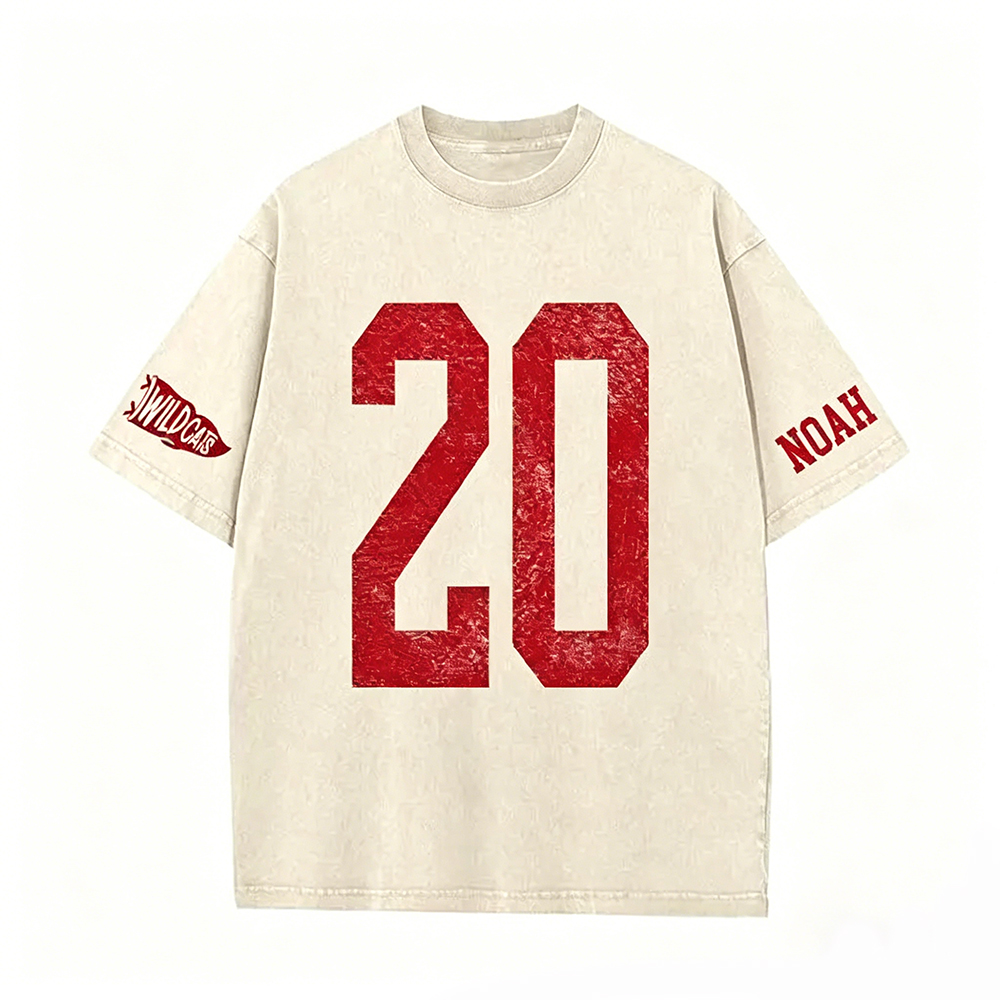 Custom Vintage Varsity Number or Letter Sport Team Washed T-Shirt