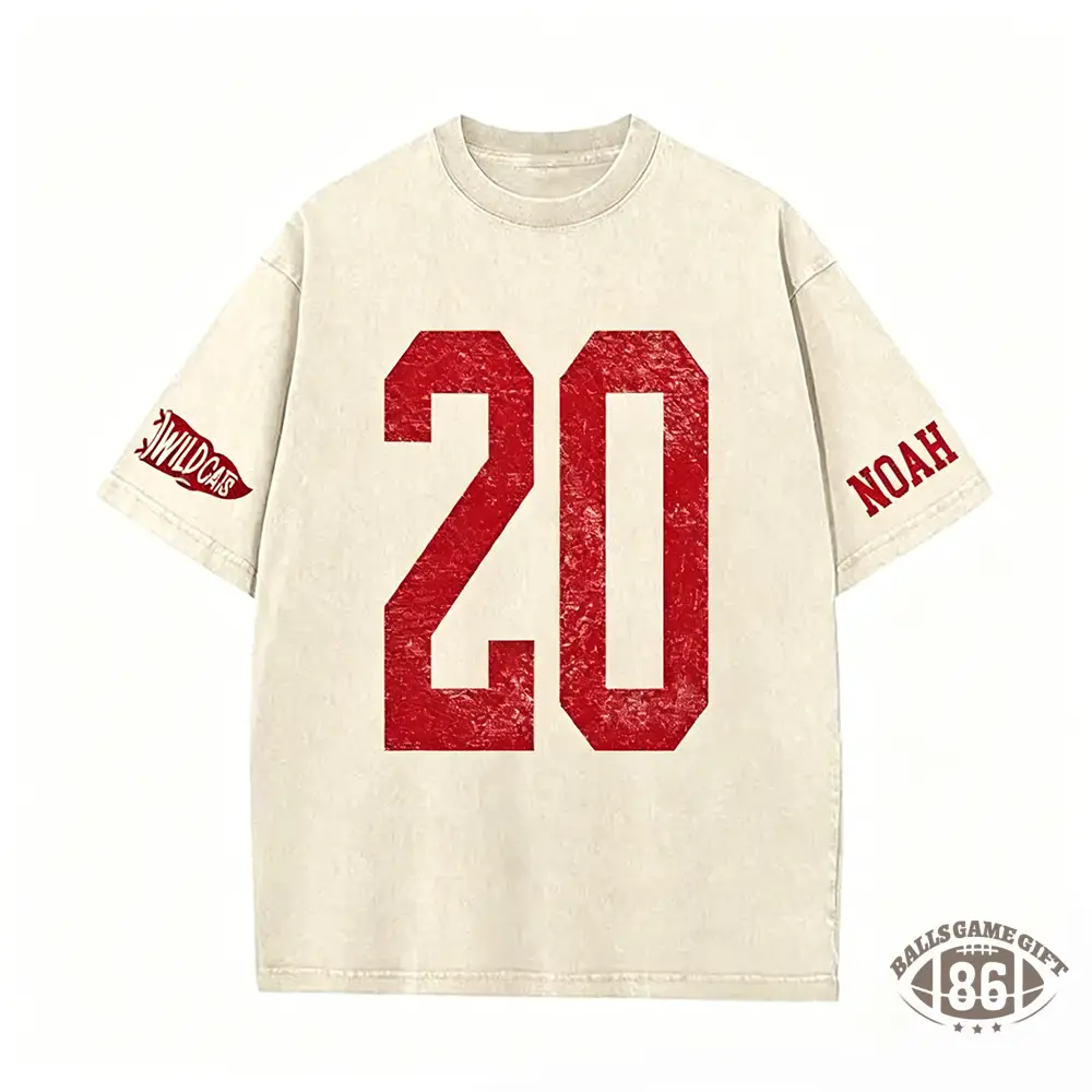 Custom Vintage Varsity Number or Letter Sport Team Washed T-Shirt