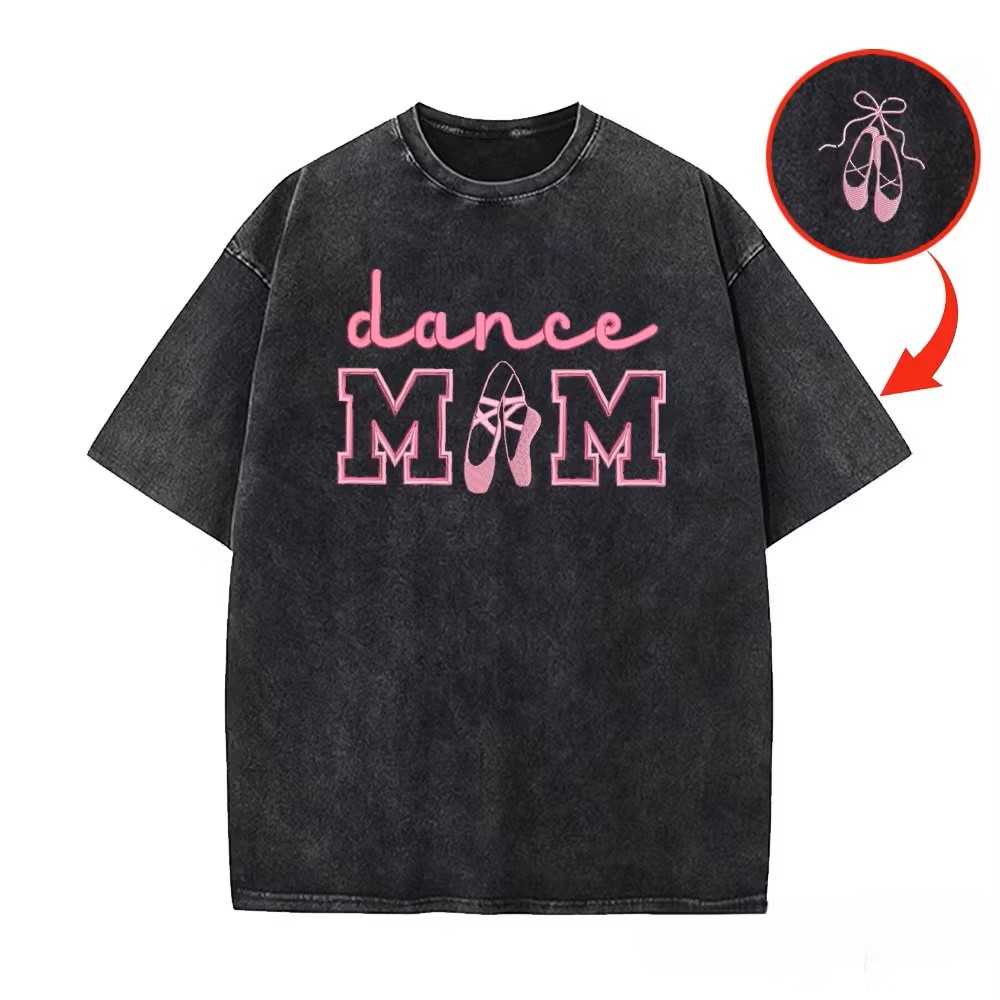 Dance Mom Embroidered Vintage Washed T-Shirt, Oversized Casual Dance Mom Tee